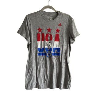 Adidas Women SZ L Heater Gray W/Red/White/Blue USA Soccer Graphic T Shirt NWT